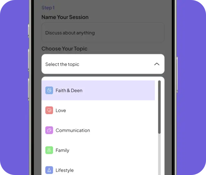 Choose your topic: Faith, Love, Communication, Family, Lifestyle
